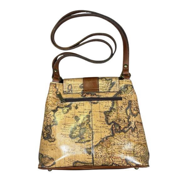 Patricia Nash Larone Shoulder Bag Purse European Map Leather Global Print Unique - Picture 2 of 12